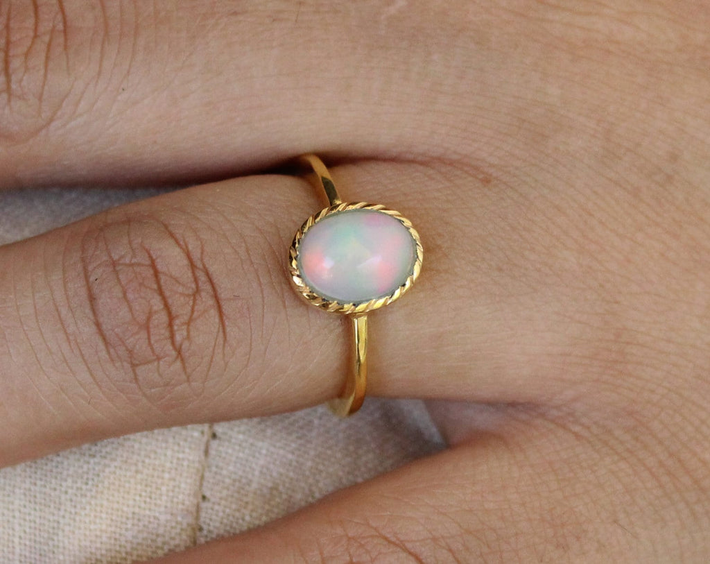 Natural Ethiopian Opal Ring, Dainty Sterling Silver Ring, Gold Opal Ring, Delicate Gold Ring, Stacking Ring, Gold Filled Ring
