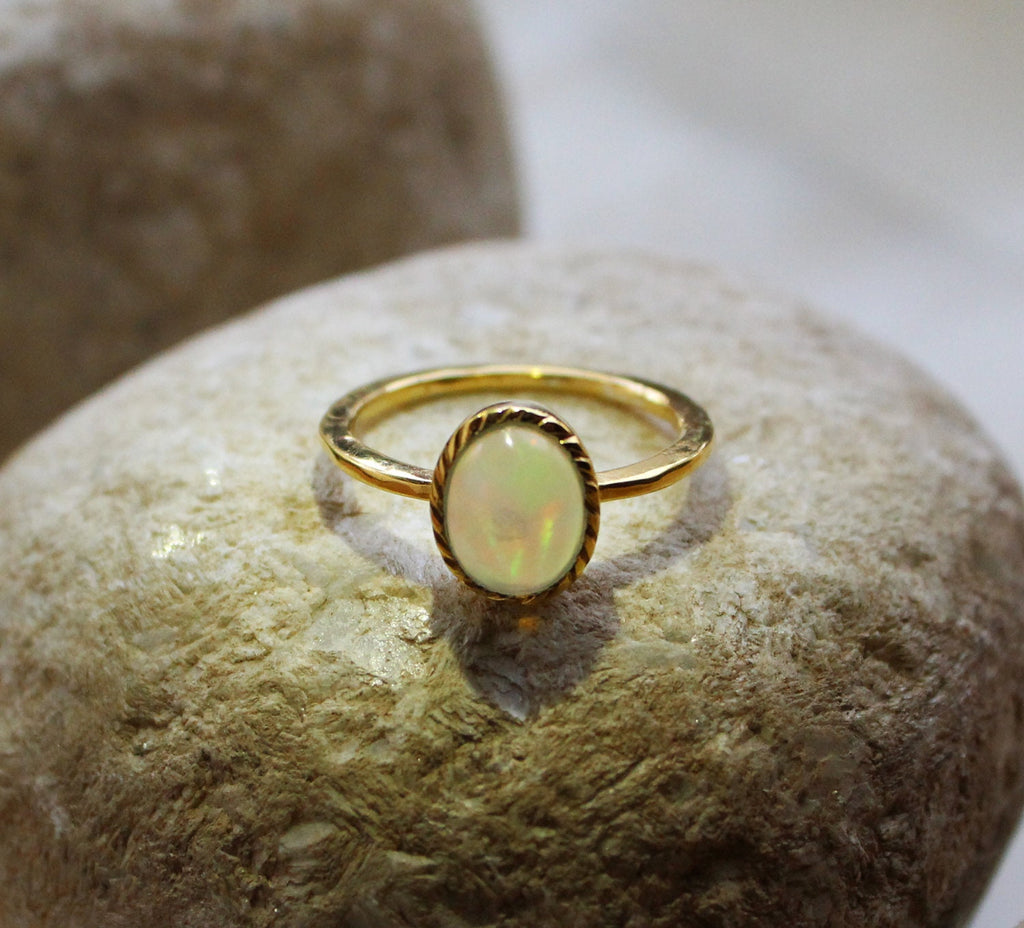 Natural Ethiopian Opal Ring, Dainty Sterling Silver Ring, Gold Opal Ring, Delicate Gold Ring, Stacking Ring, Gold Filled Ring