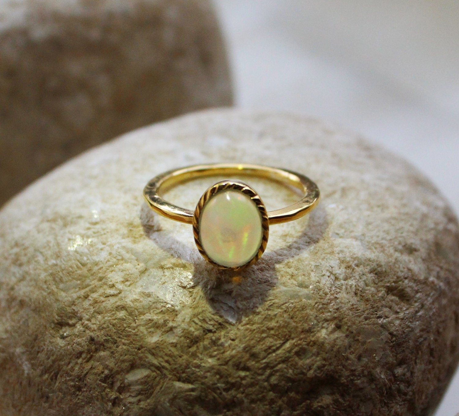 Natural Ethiopian Opal Ring, Dainty Sterling Silver Ring, Gold Opal Ring, Delicate Gold Ring, Stacking Ring, Gold Filled Ring