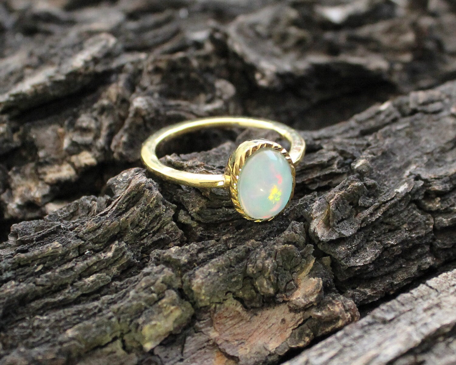 Natural Ethiopian Opal Ring, Dainty Sterling Silver Ring, Gold Opal Ring, Delicate Gold Ring, Stacking Ring, Gold Filled Ring