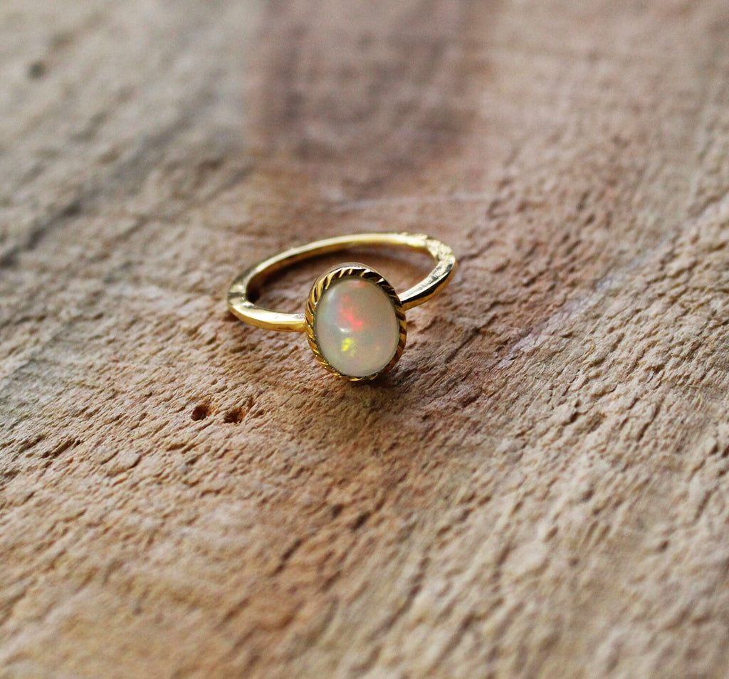Natural Ethiopian Opal Ring, Dainty Sterling Silver Ring, Gold Opal Ring, Delicate Gold Ring, Stacking Ring, Gold Filled Ring