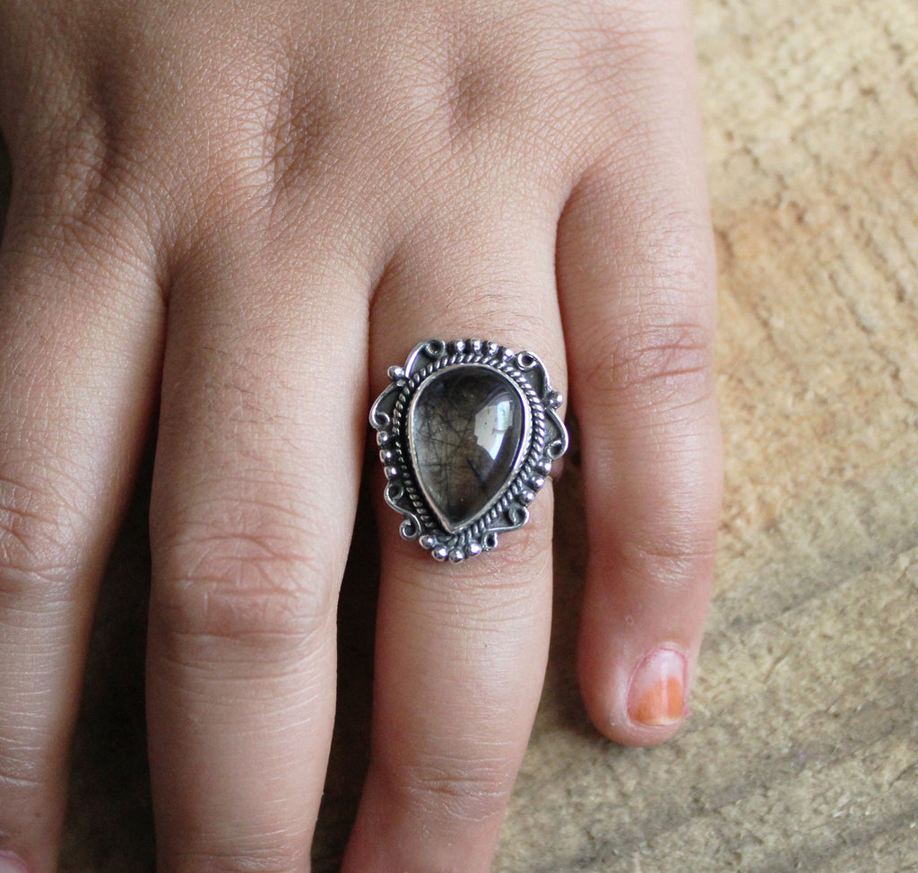Sterling Silver Black Rutile Quartz Ring, Handmade Gemstone Jewelry, Tourmalated Black Rutile Quartz Ring 925 Sterling Silver Ring