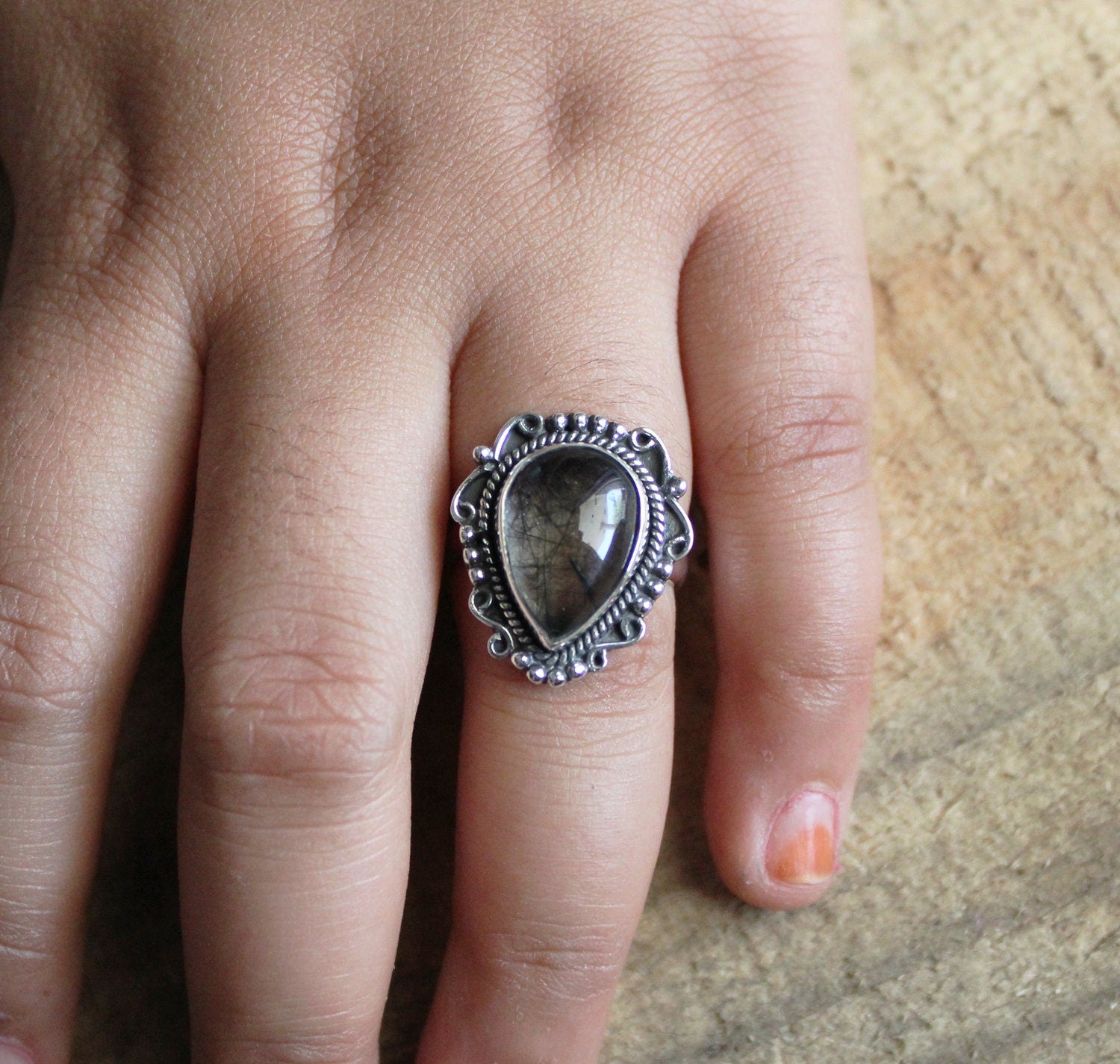 Sterling Silver Black Rutile Quartz Ring, Handmade Gemstone Jewelry, Tourmalated Black Rutile Quartz Ring 925 Sterling Silver Ring