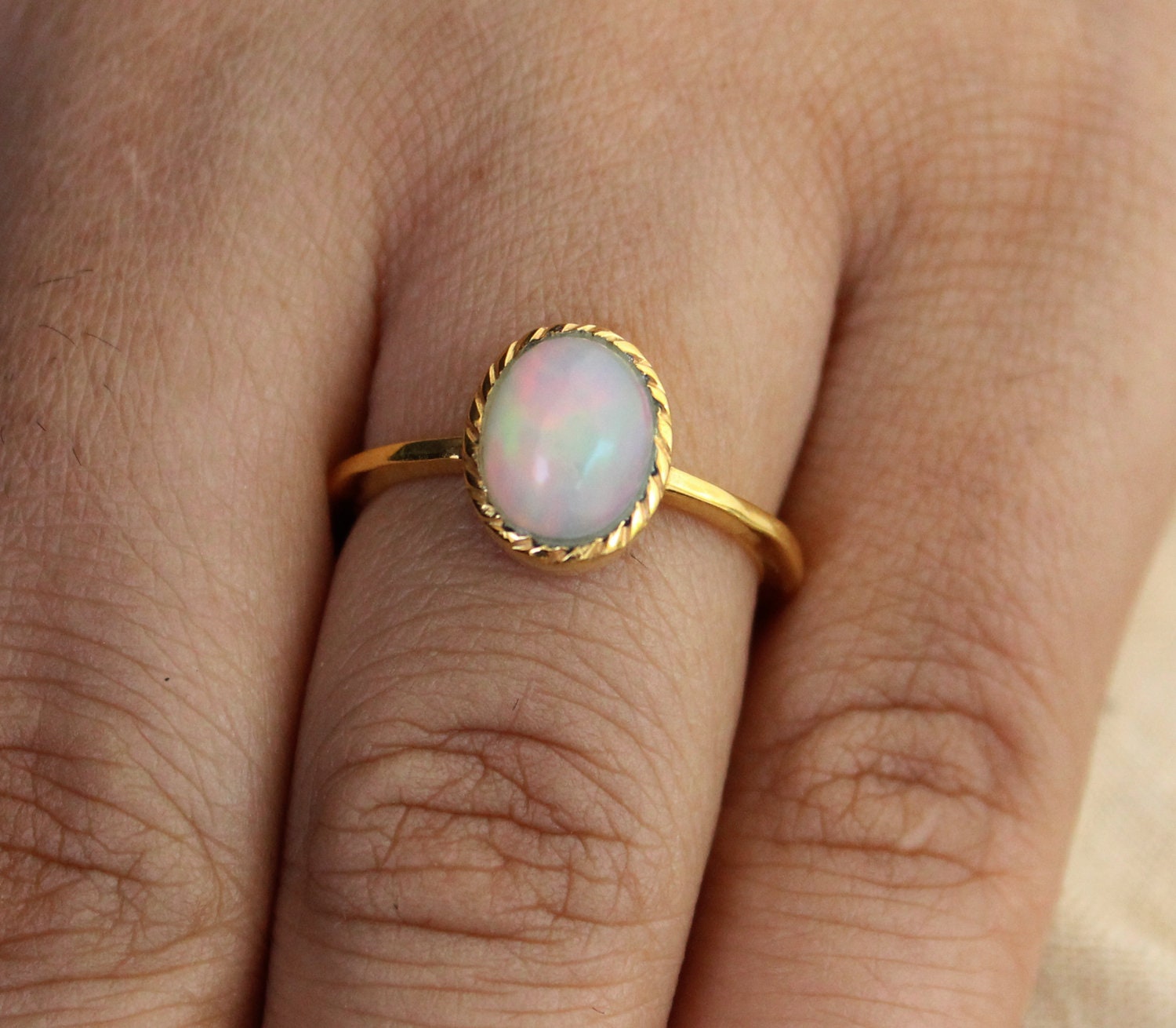 Natural Ethiopian Opal Ring, Dainty Sterling Silver Ring, Gold Opal Ring, Delicate Gold Ring, Stacking Ring, Gold Filled Ring
