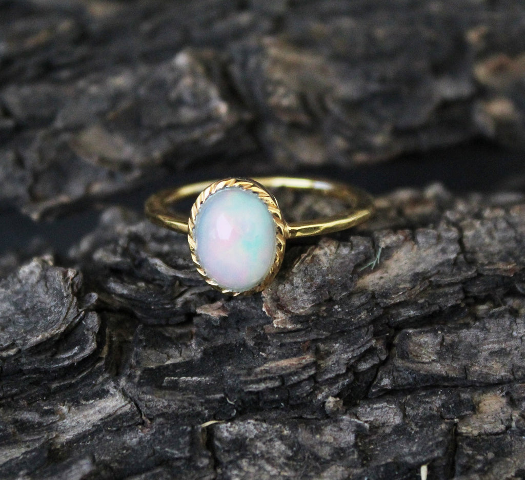 Natural Ethiopian Opal Ring, Dainty Sterling Silver Ring, Gold Opal Ring, Delicate Gold Ring, Stacking Ring, Gold Filled Ring