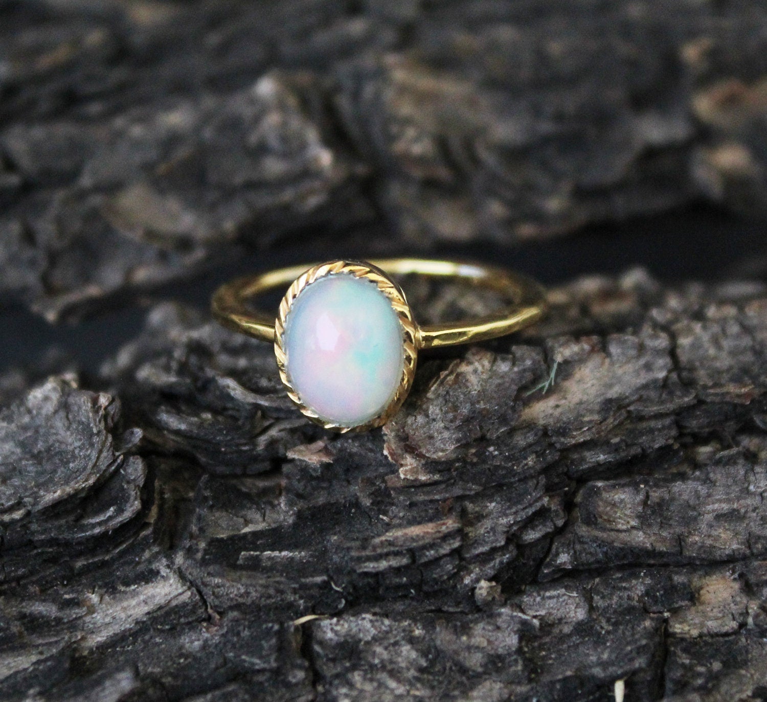 Natural Ethiopian Opal Ring, Dainty Sterling Silver Ring, Gold Opal Ring, Delicate Gold Ring, Stacking Ring, Gold Filled Ring