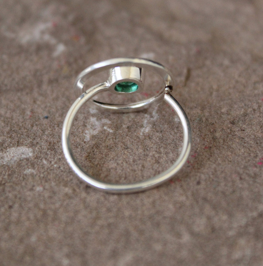 Natural Emerald Sterling Silver Ring, Modern May Birthstone Jewelry, emerald engagment ring