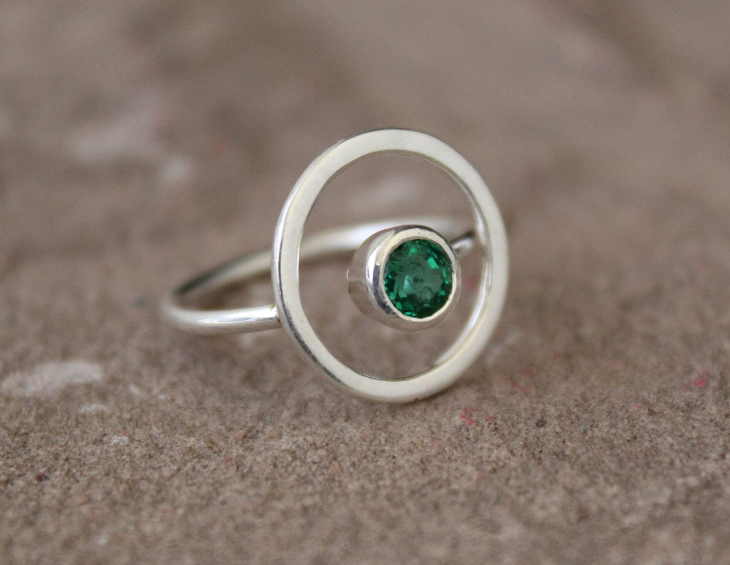 Natural Emerald Sterling Silver Ring, Modern May Birthstone Jewelry, emerald engagment ring