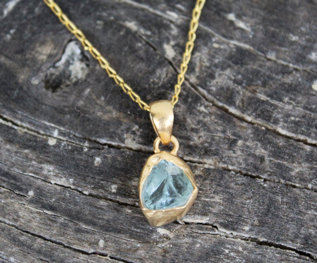 Raw Aquamarine Necklace: 18K Gold, March Birthstone, Sterling Silver