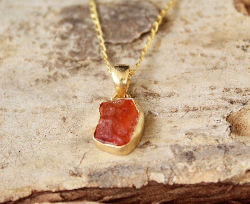 Raw Carnelian Necklace, Sterling Silver, Rough Gemstone Pendant, Dainty Boho Gift for Her, July Birthstone Pendant