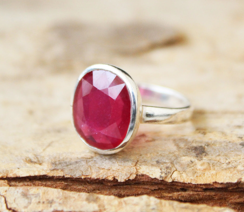 Natural Ruby Ring, July Birthstone, Oval Cut Red Ruby Anniversary Promise Ring for Her Silver Ruby Jewlery Engagement Ring