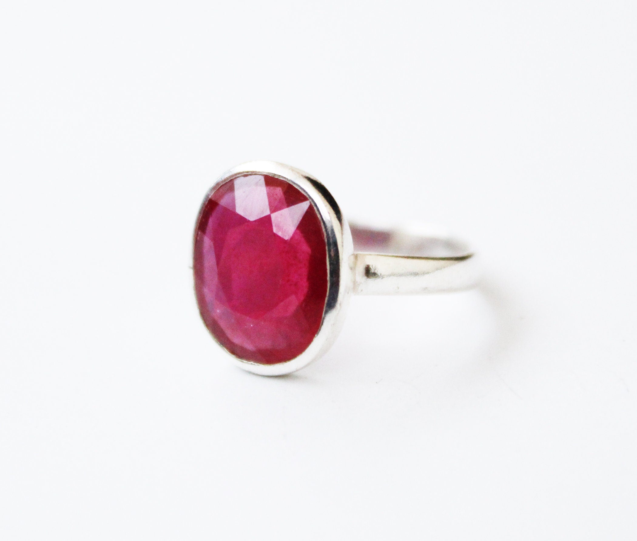 Natural Ruby Ring, July Birthstone, Oval Cut Red Ruby Anniversary Promise Ring for Her Silver Ruby Jewlery Engagement Ring