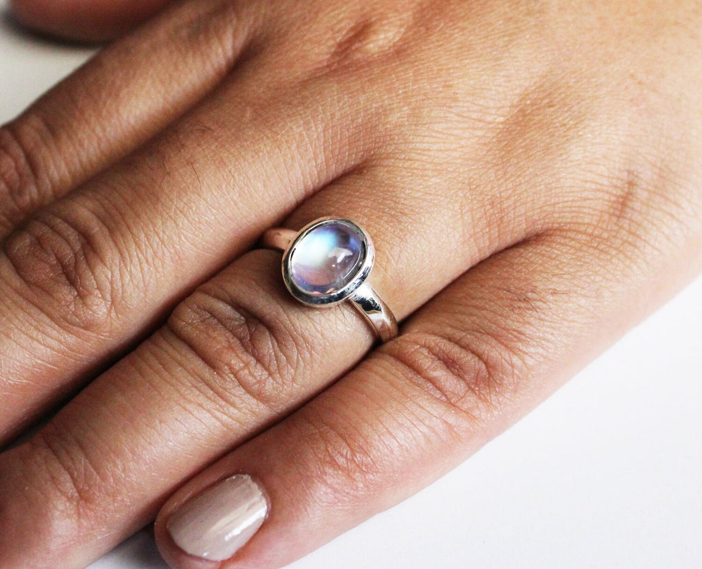 Rainbow Moonstone Ring, moonstonering, Handmade Sterling Silver June Birthstone, Unique Jewelry, Gemstone Jewelry, Gift for Mom