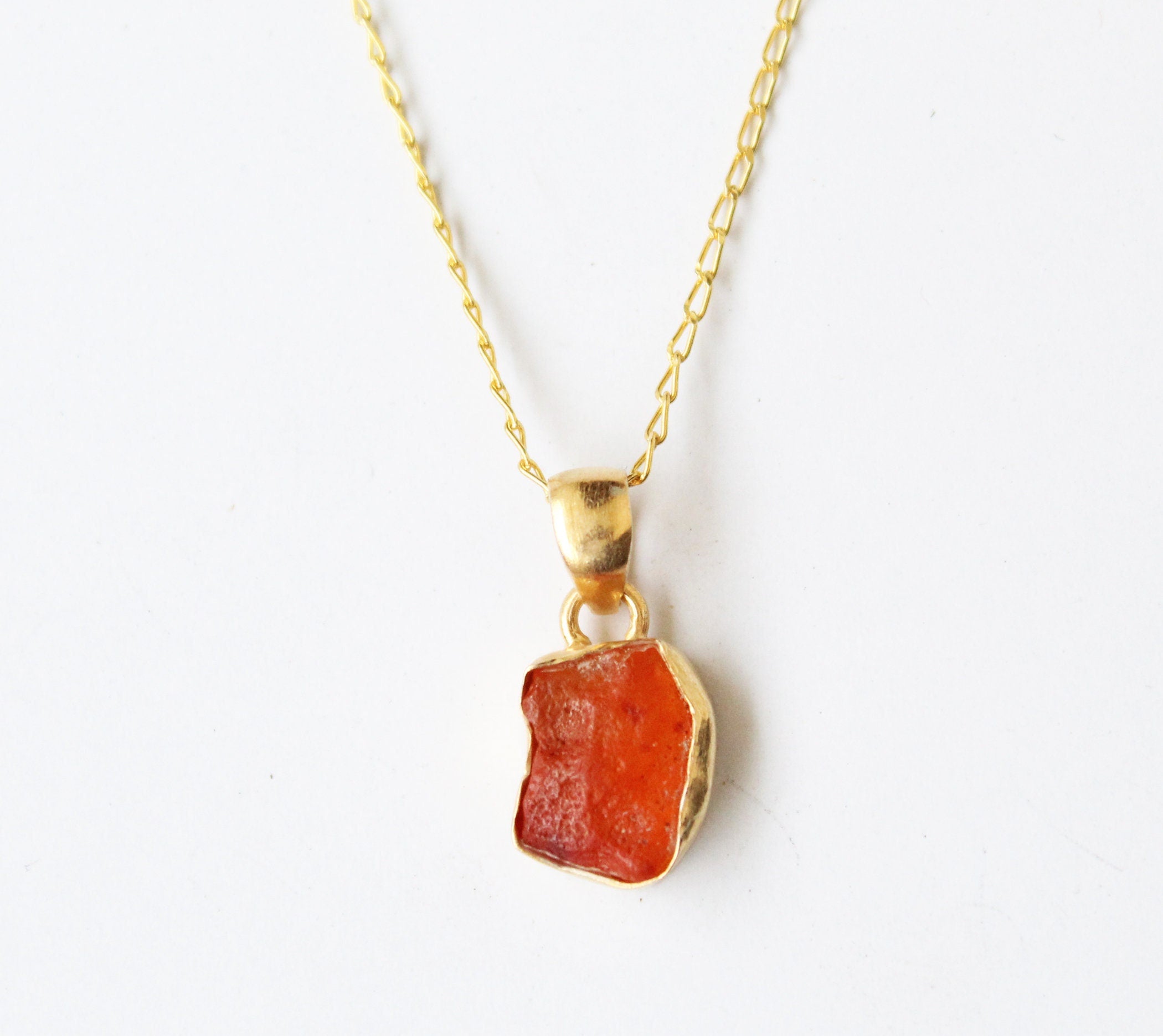 Raw Carnelian Necklace, Sterling Silver, Rough Gemstone Pendant, Dainty Boho Gift for Her, July Birthstone Pendant
