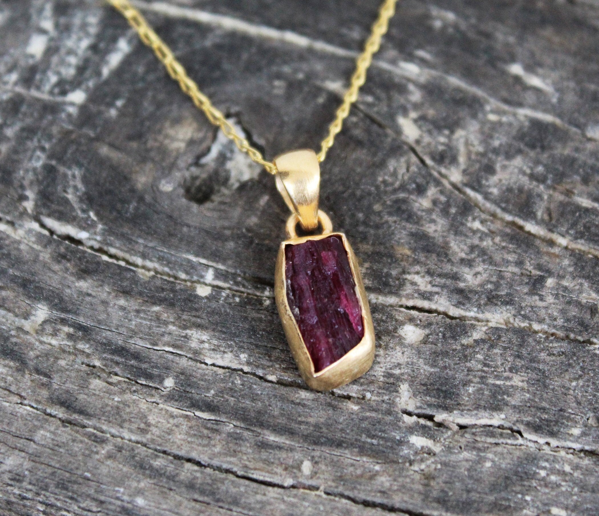 Raw Red Tourmaline Pendant: Sterling Silver Rough Stone Necklace, October Birthstone