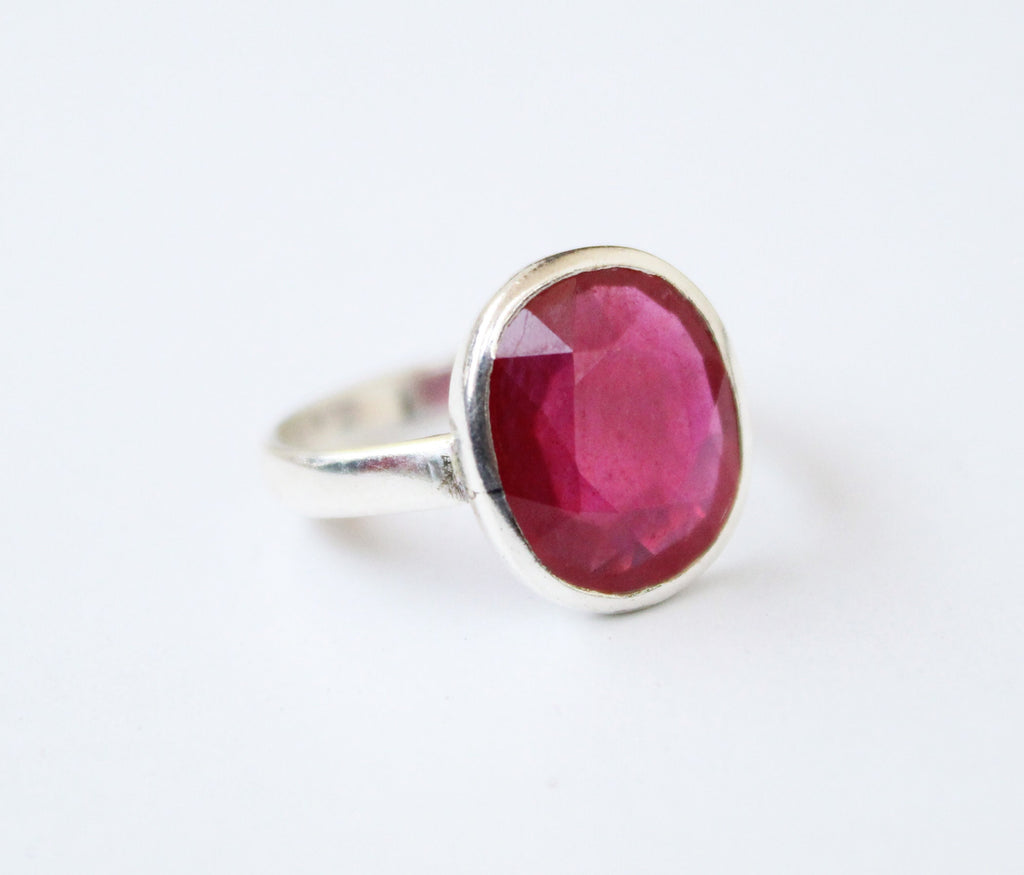 Natural Ruby Ring, July Birthstone, Oval Cut Red Ruby Anniversary Promise Ring for Her Silver Ruby Jewlery Engagement Ring