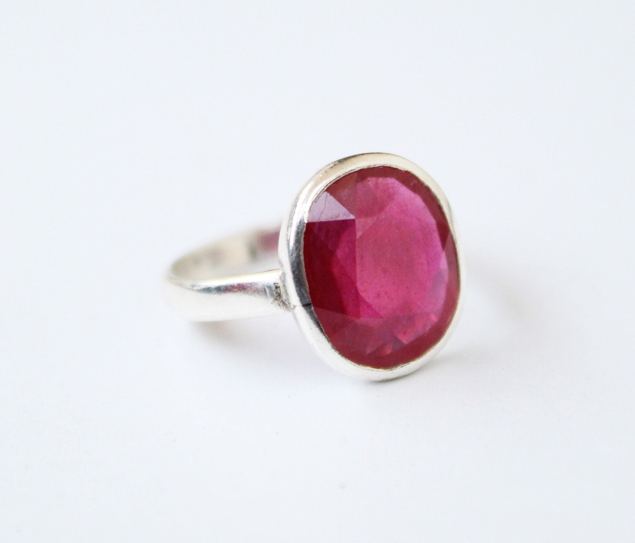 Natural Ruby Ring, July Birthstone, Oval Cut Red Ruby Anniversary Promise Ring for Her Silver Ruby Jewlery Engagement Ring