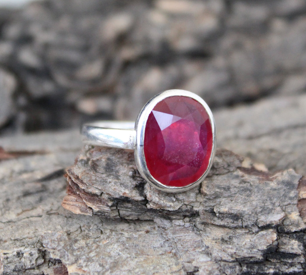 Natural Ruby Ring, July Birthstone, Oval Cut Red Ruby Anniversary Promise Ring for Her Silver Ruby Jewlery Engagement Ring