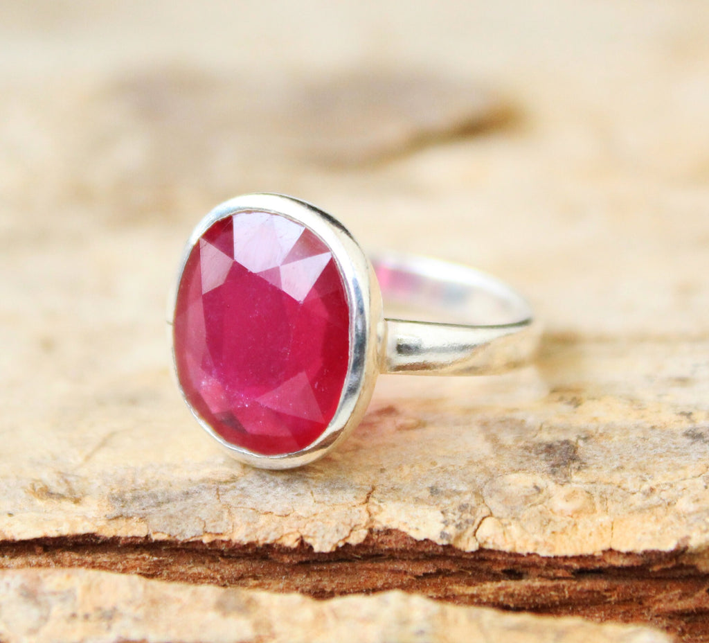 Natural Ruby Ring, July Birthstone, Oval Cut Red Ruby Anniversary Promise Ring for Her Silver Ruby Jewlery Engagement Ring