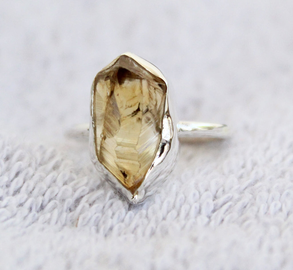 Raw Citrine Sterling Silver Ring: November Birthstone, Healing Crystal