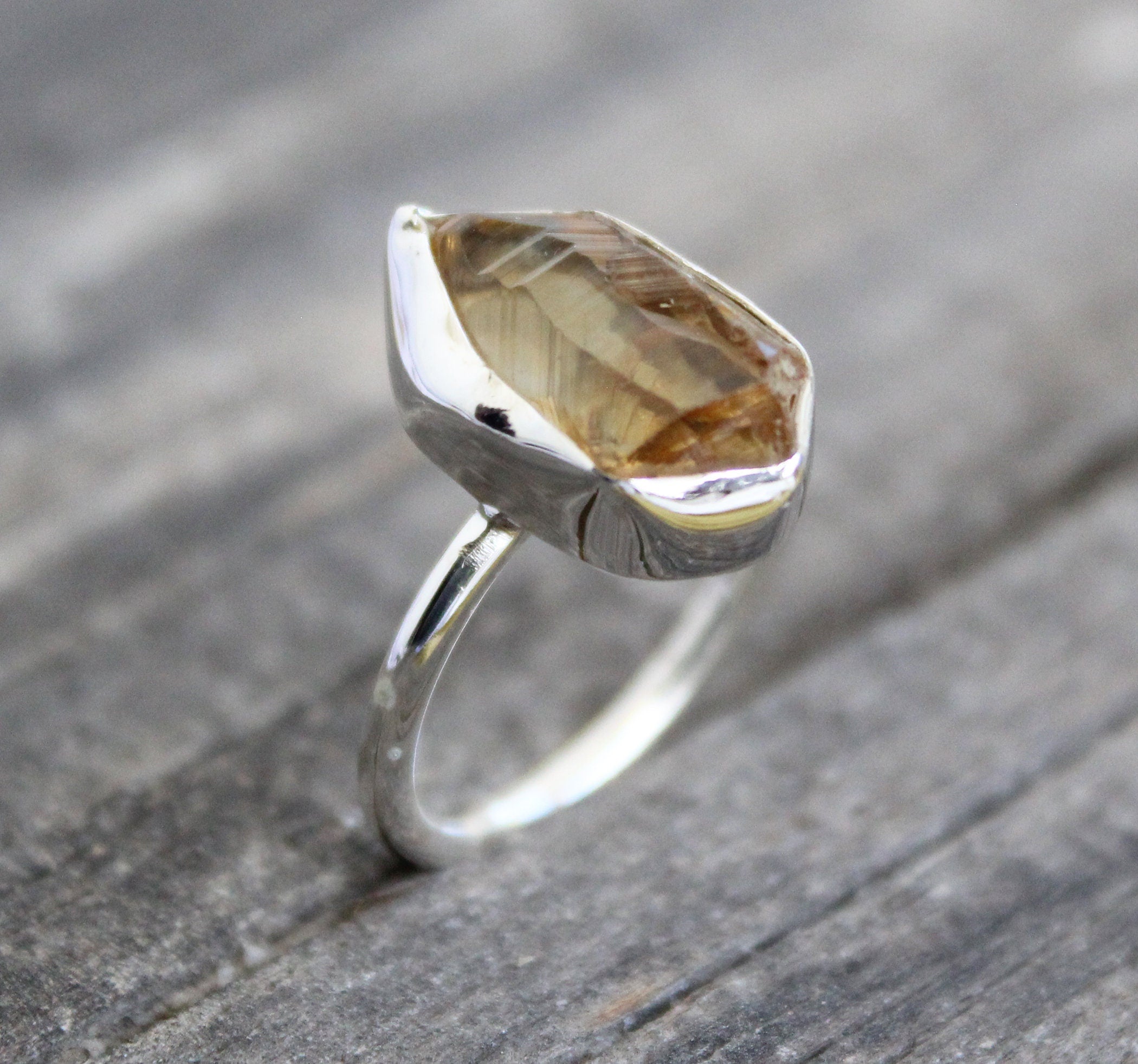 Raw Citrine Sterling Silver Ring: November Birthstone, Healing Crystal