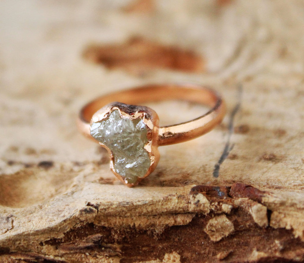 Raw Diamond Ring, 14K Rose Gold Wedding Ring, Engagement Ring, Uncut Diamond Ring, April Birthstone, Gift For Her