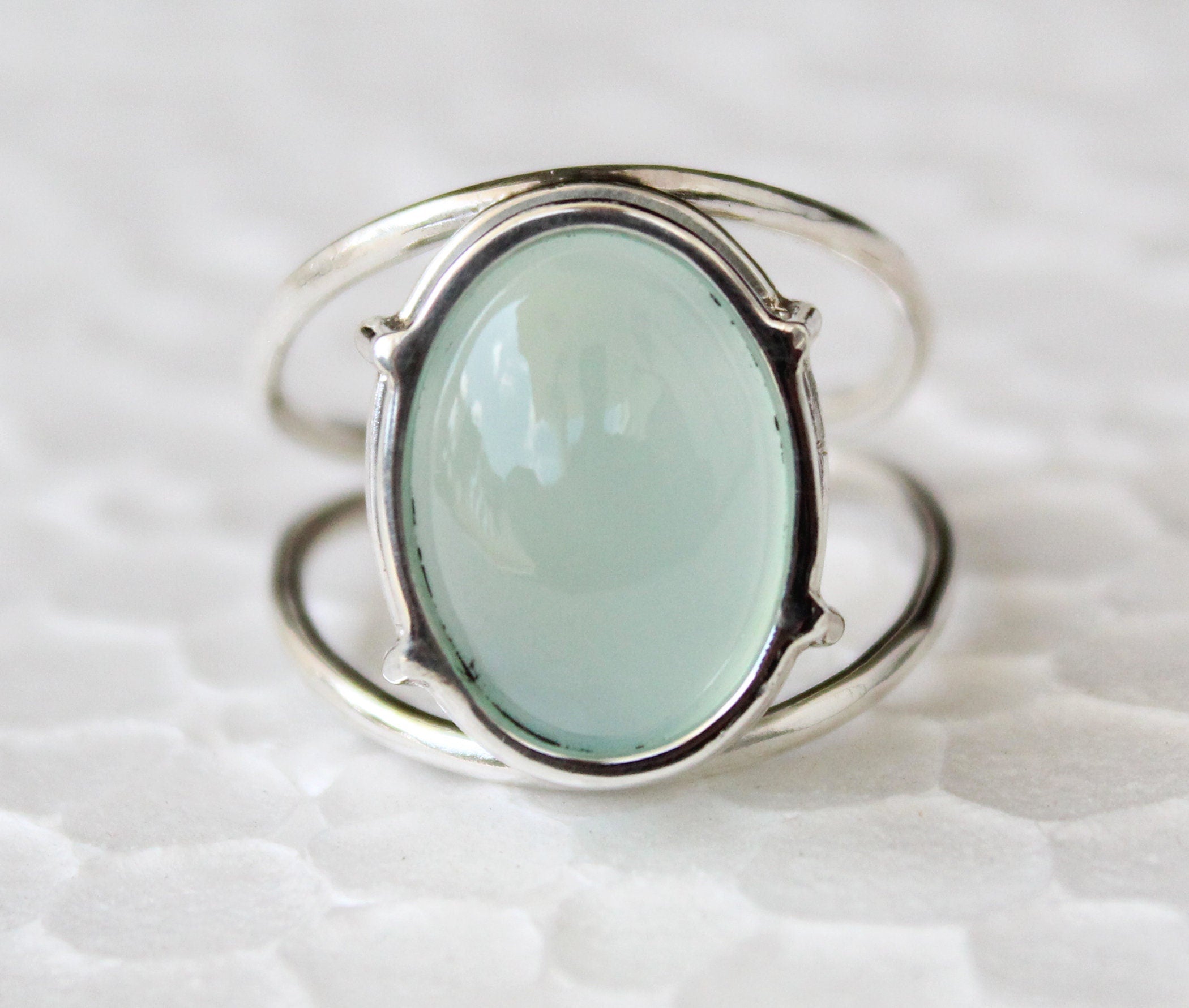 Aqua Chalcedony Ring, Handmade Sterling Silver Minimalist Gemstone, Birthstone Ring for Mom, Mothers Day Gift, Personalized Ring