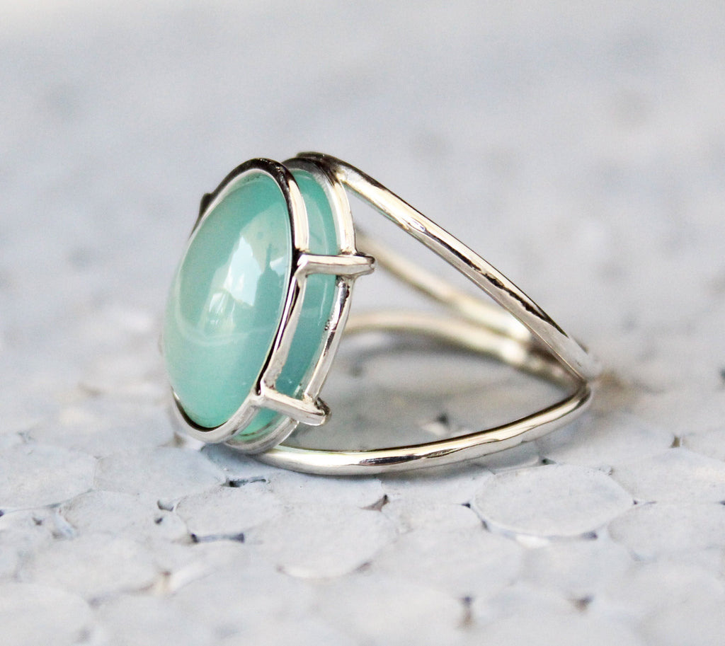 Aqua Chalcedony Ring, Handmade Sterling Silver Minimalist Gemstone, Birthstone Ring for Mom, Mothers Day Gift, Personalized Ring