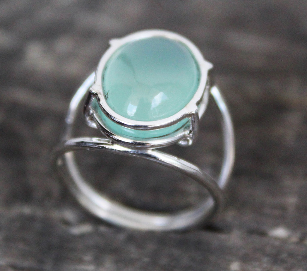 Aqua Chalcedony Ring, Handmade Sterling Silver Minimalist Gemstone, Birthstone Ring for Mom, Mothers Day Gift, Personalized Ring