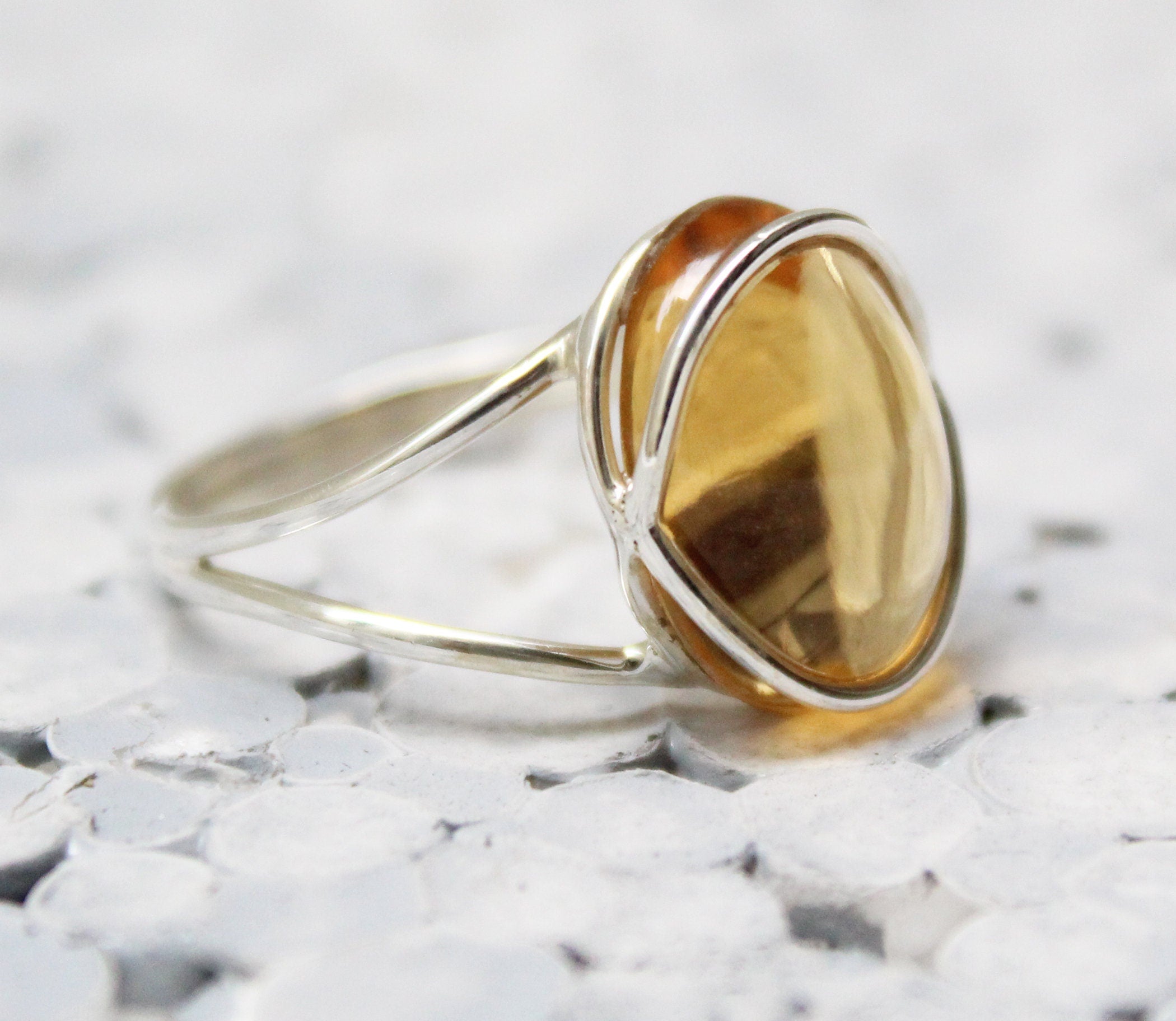Citrine Ring, Oval Cabochon Sterling Silver, November Birthstone, Unique Designer Ring, Personalized gifts