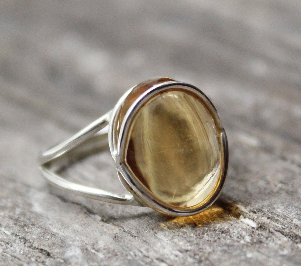 Citrine Ring, Oval Cabochon Sterling Silver, November Birthstone, Unique Designer Ring, Personalized gifts