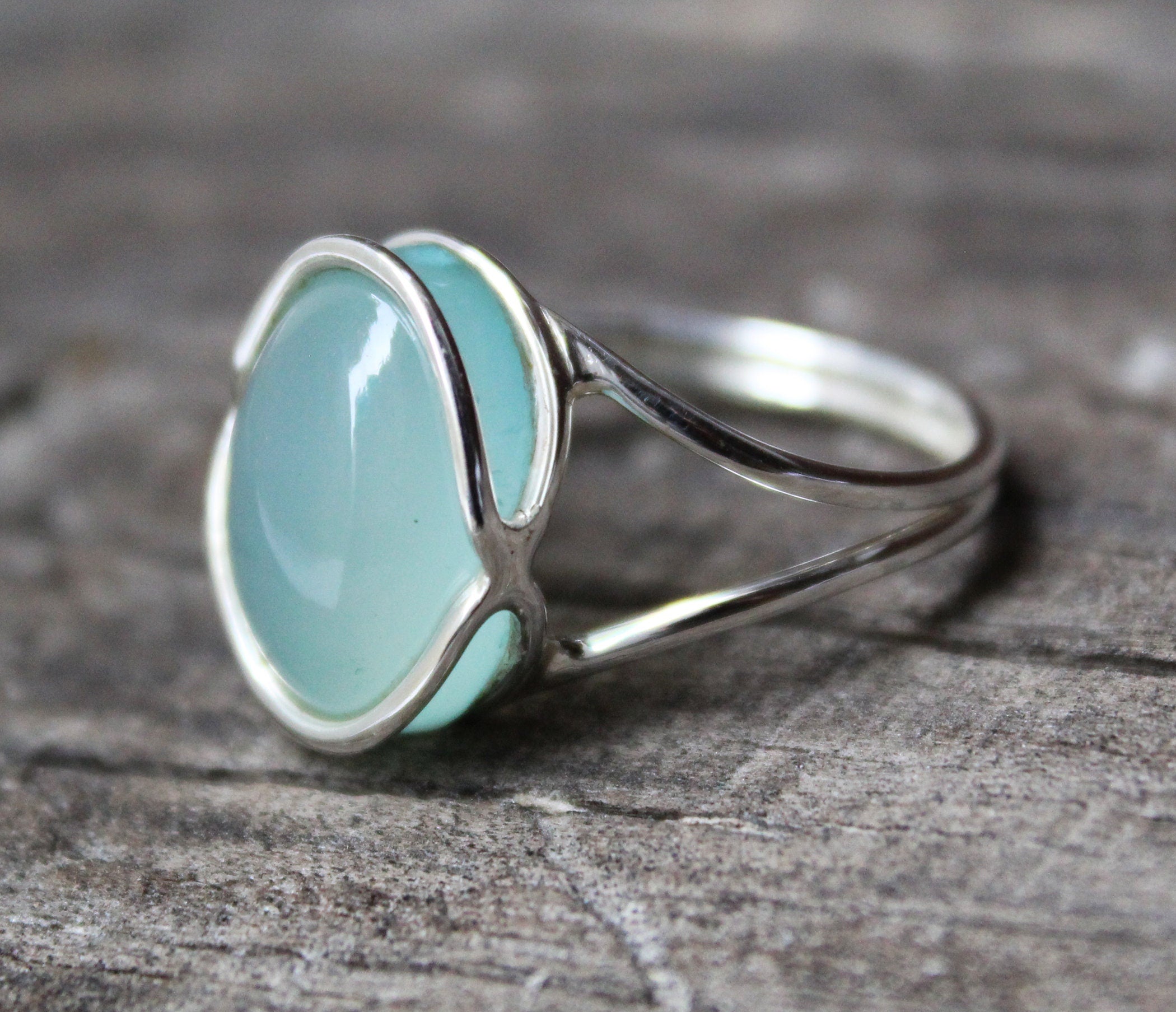 Aqua Chalcedony Ring: Oval Gemstone, 18K Gold & Sterling Silver, Handmade