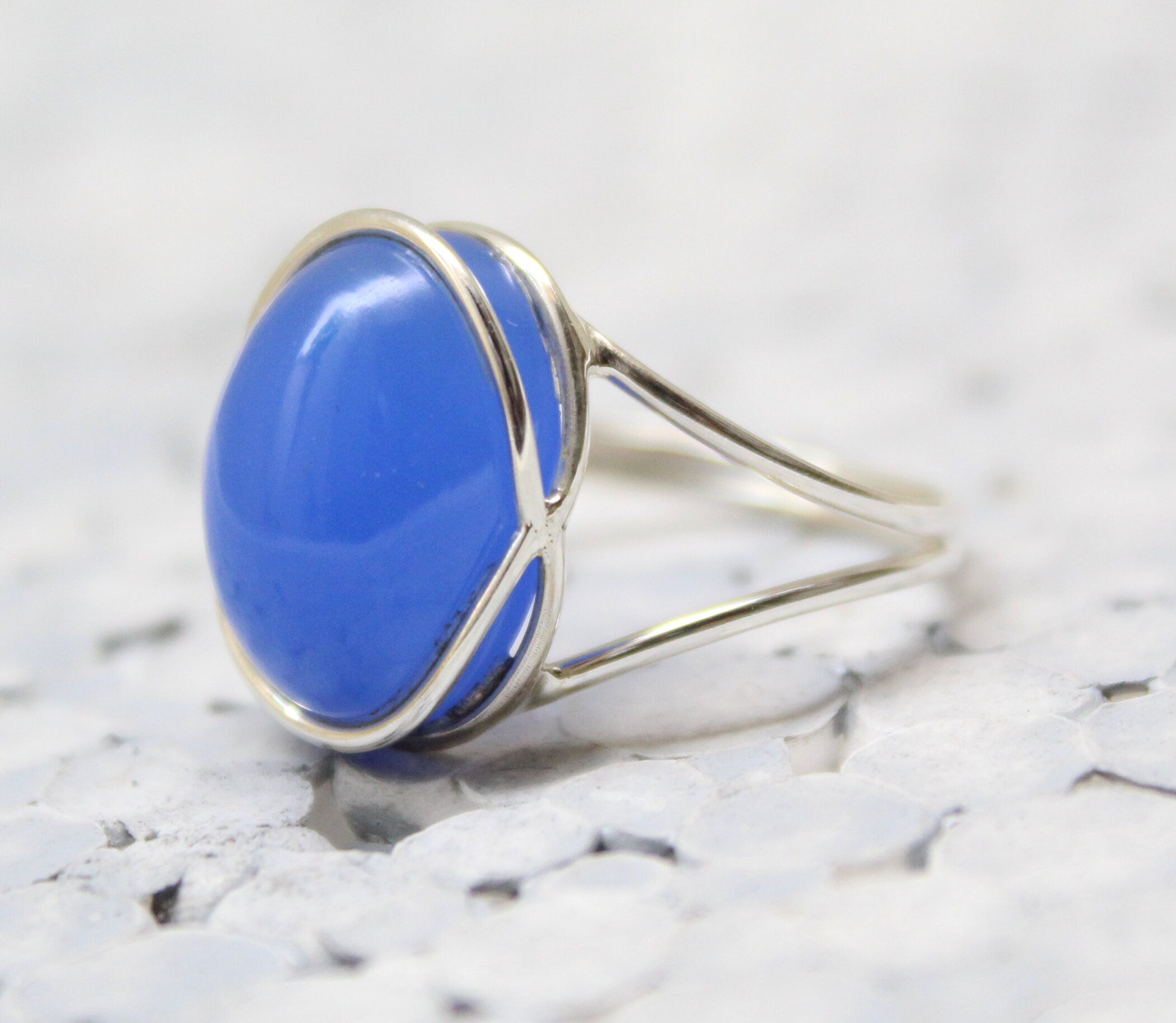 Blue Chalcedony Ring: 18k Gold Sterling Silver Minimalist Ring