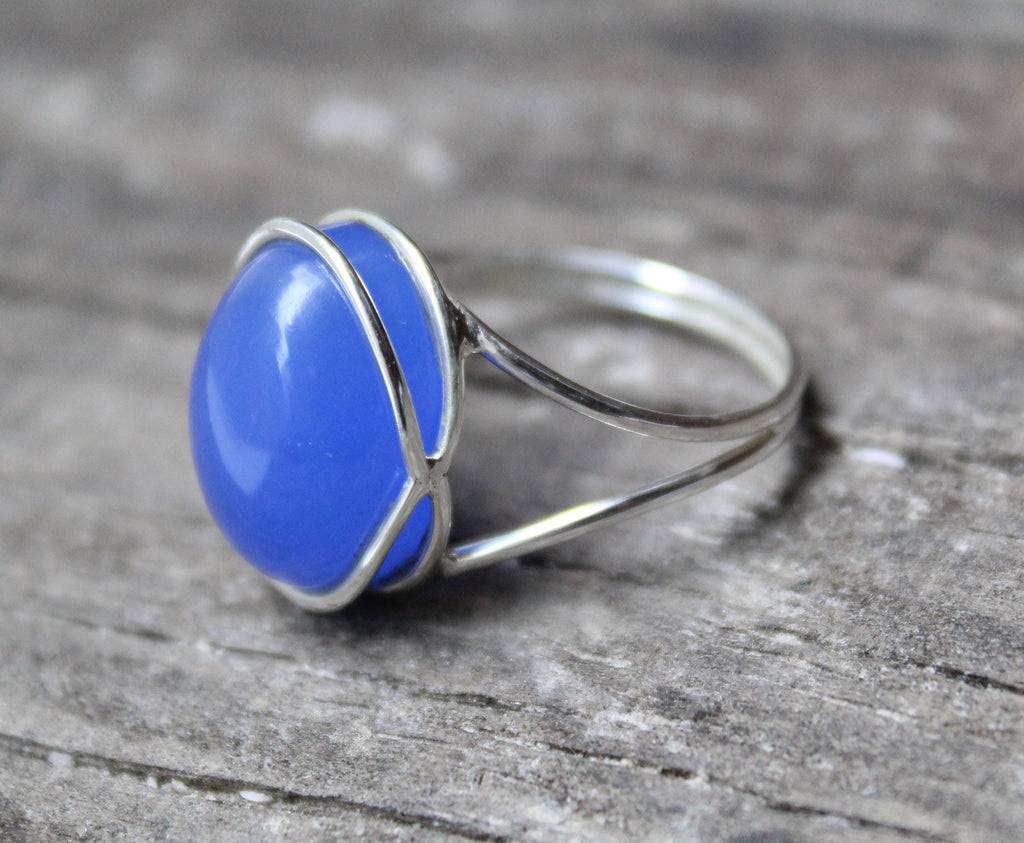 Blue Chalcedony Ring: 18k Gold Sterling Silver Minimalist Ring