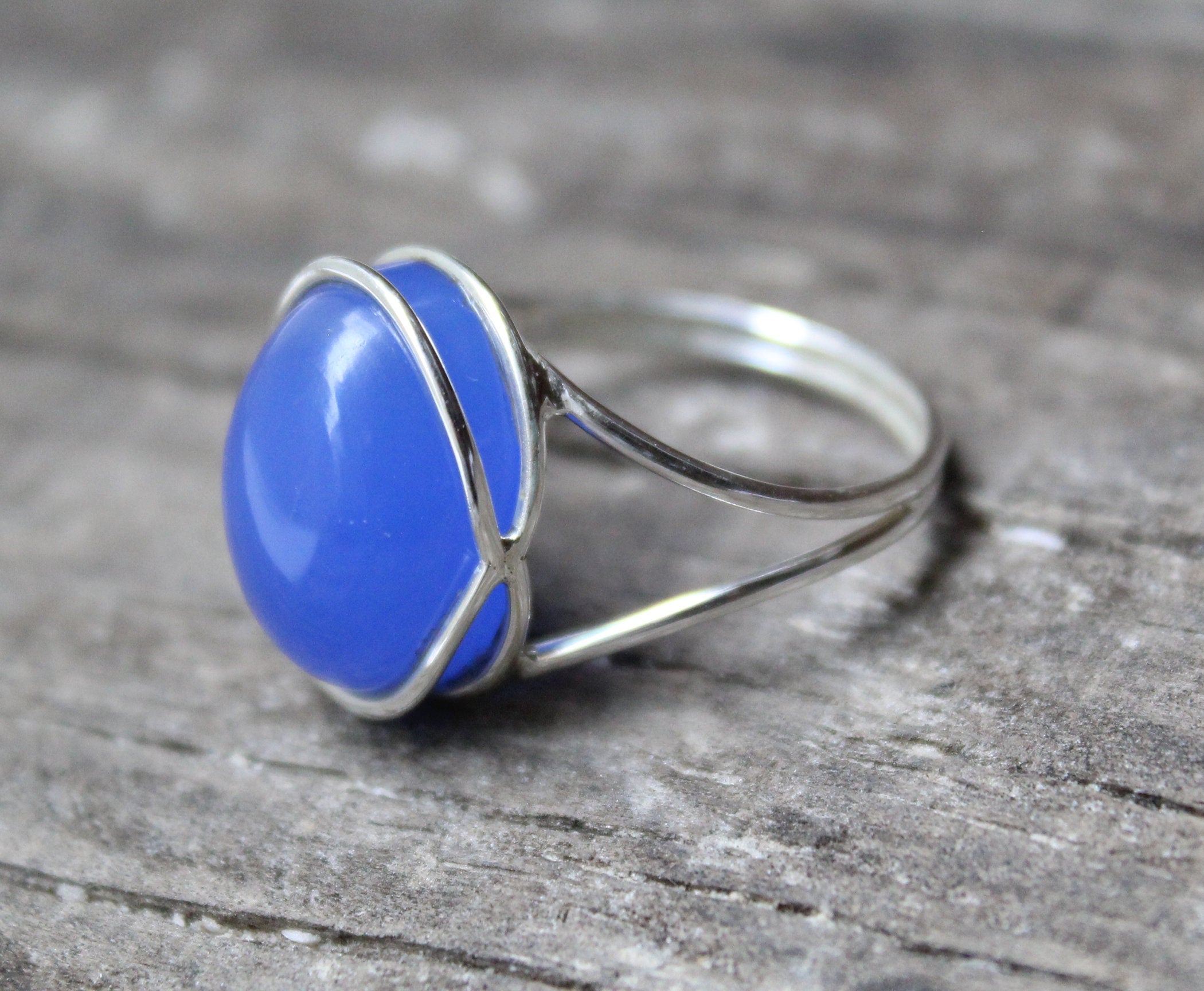 Blue Chalcedony Ring: 18k Gold Sterling Silver Minimalist Ring
