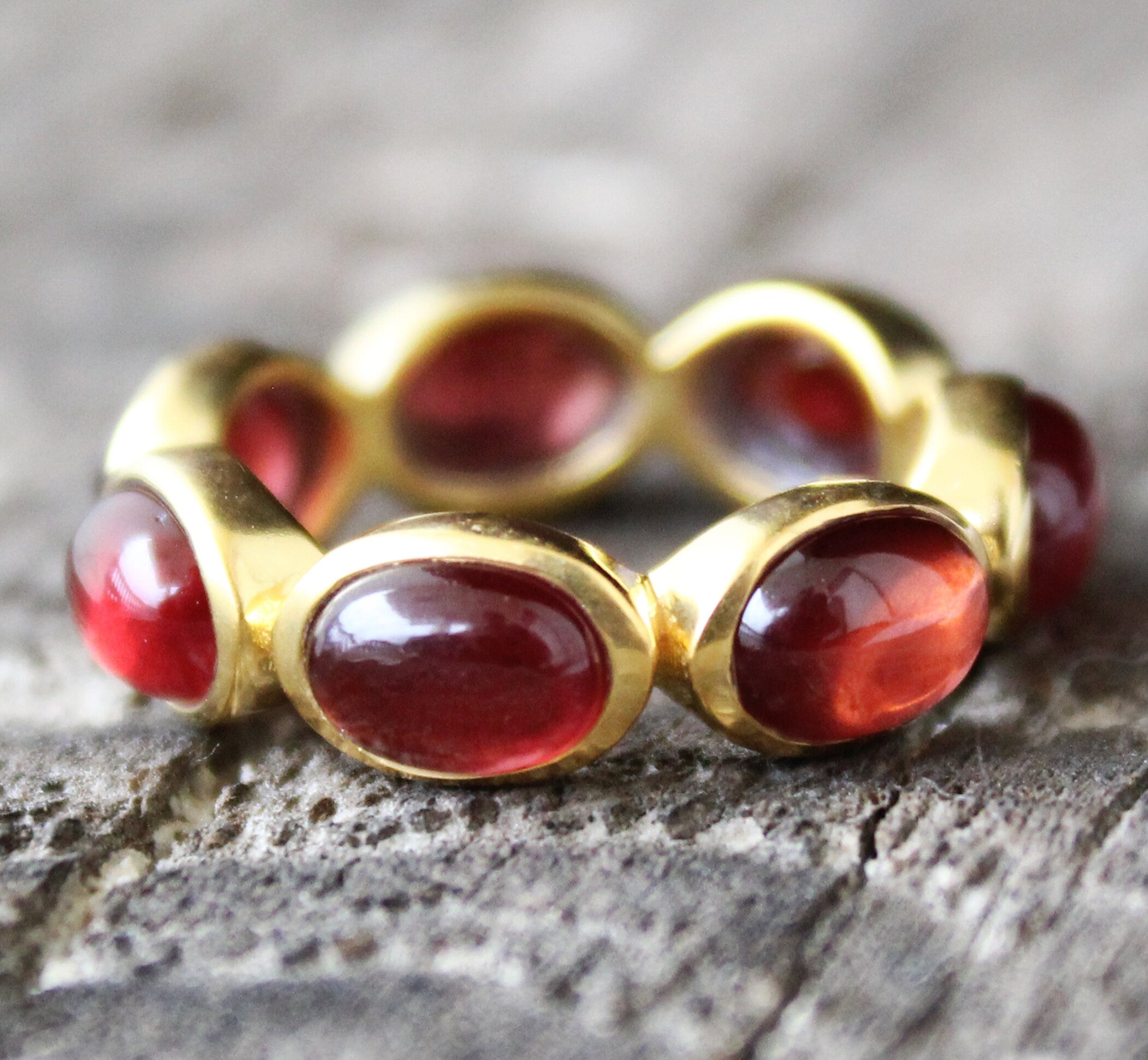 Natural Garnet Ring, 18k Gold Vermiel Sterling Silver Band, January Birthstone, Nature Inspire Ring, Anniversary Gift,