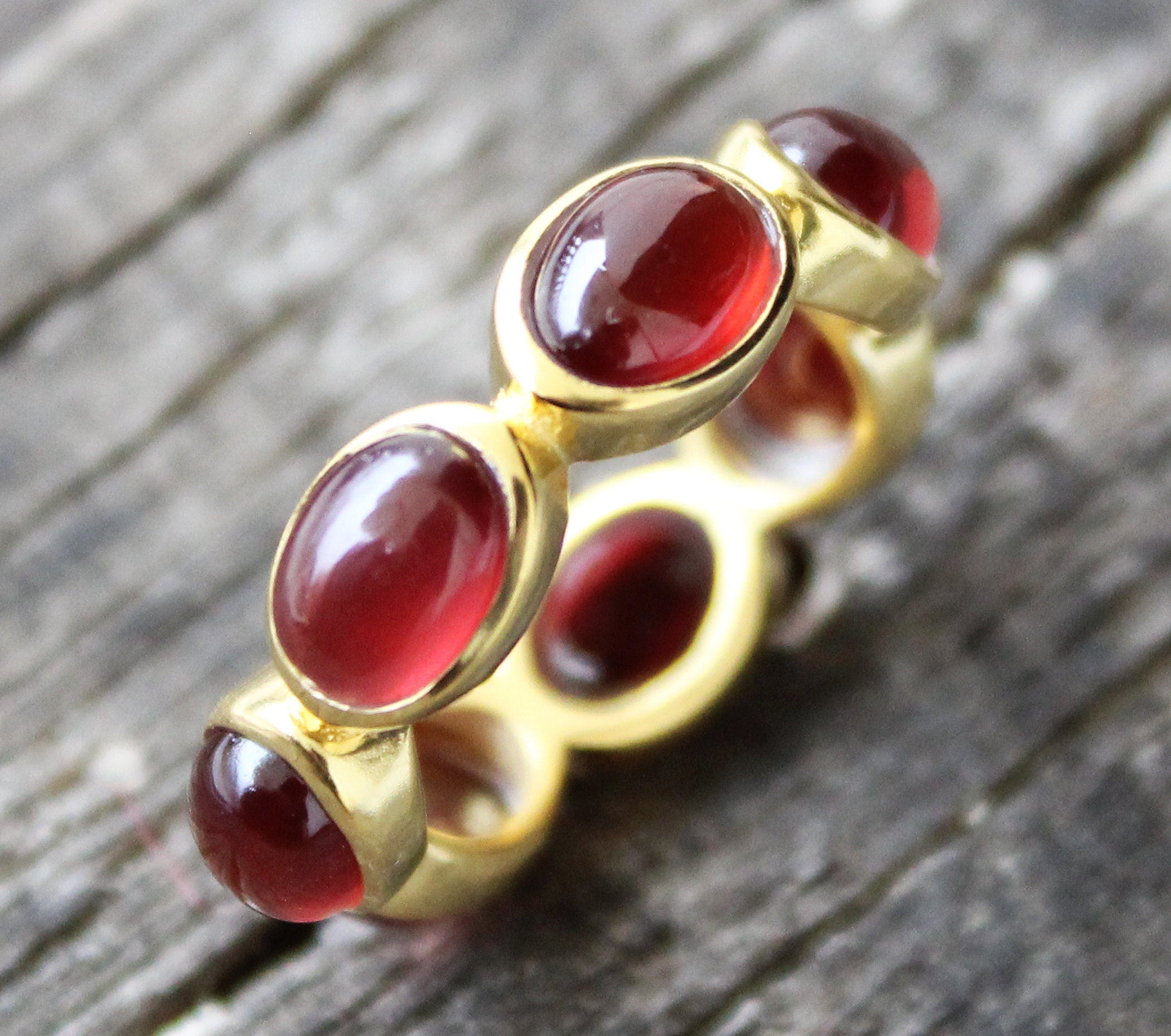 Natural Garnet Ring, 18k Gold Vermiel Sterling Silver Band, January Birthstone, Nature Inspire Ring, Anniversary Gift,