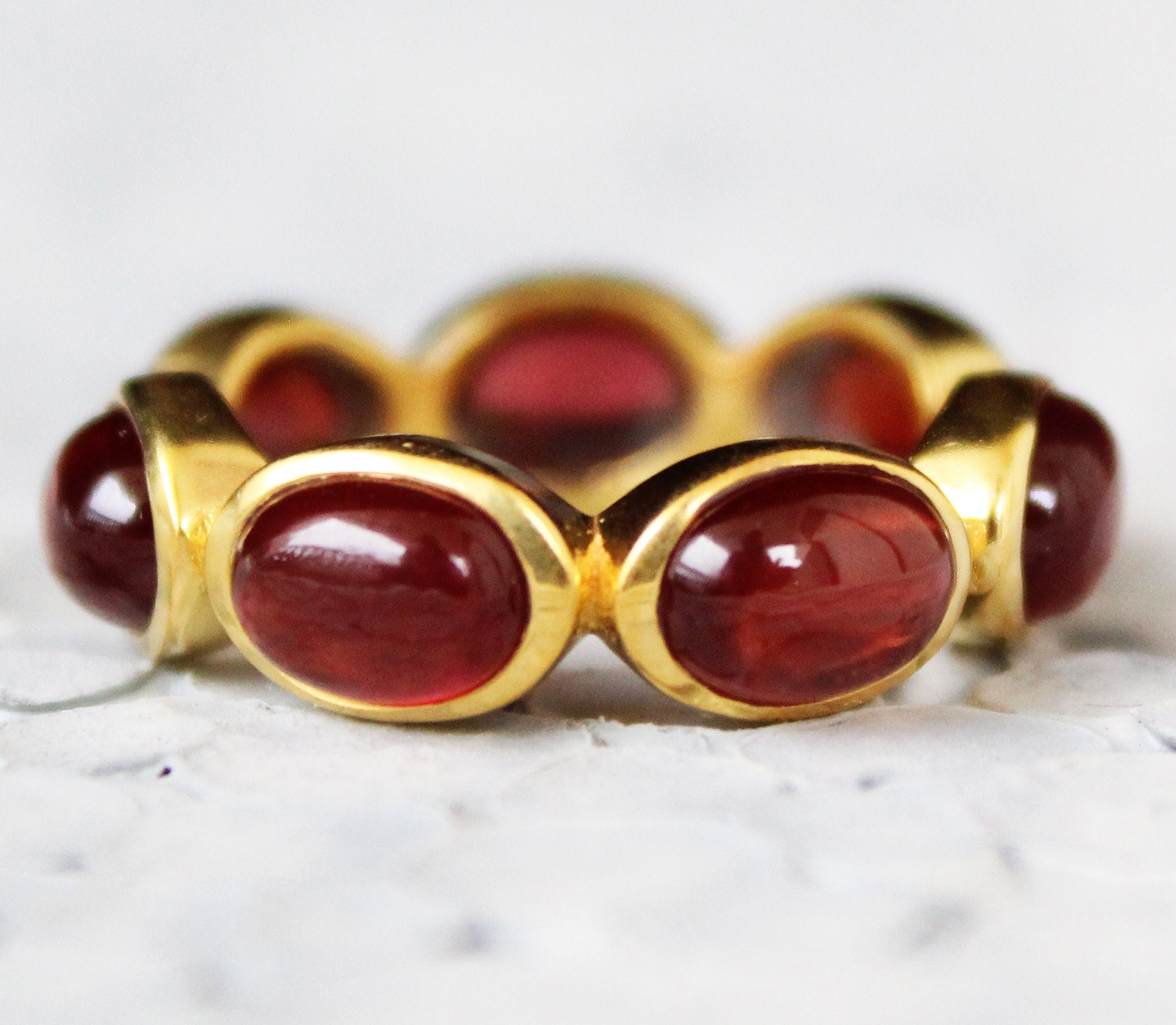 Natural Garnet Ring, 18k Gold Vermiel Sterling Silver Band, January Birthstone, Nature Inspire Ring, Anniversary Gift,