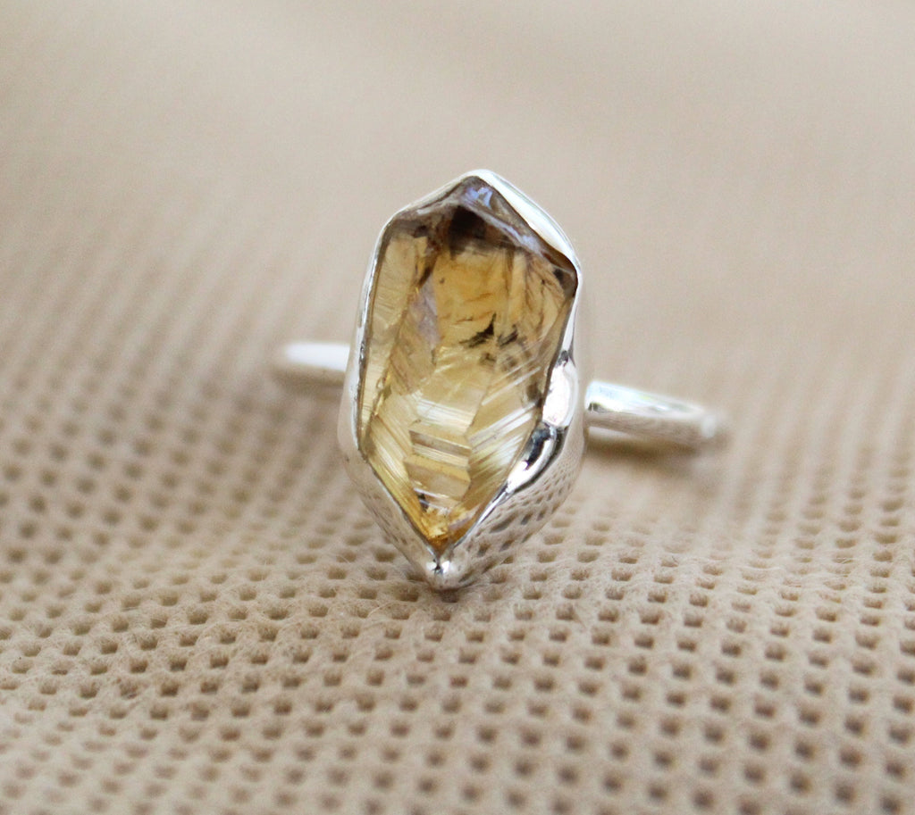 Raw Citrine Sterling Silver Ring: November Birthstone, Healing Crystal