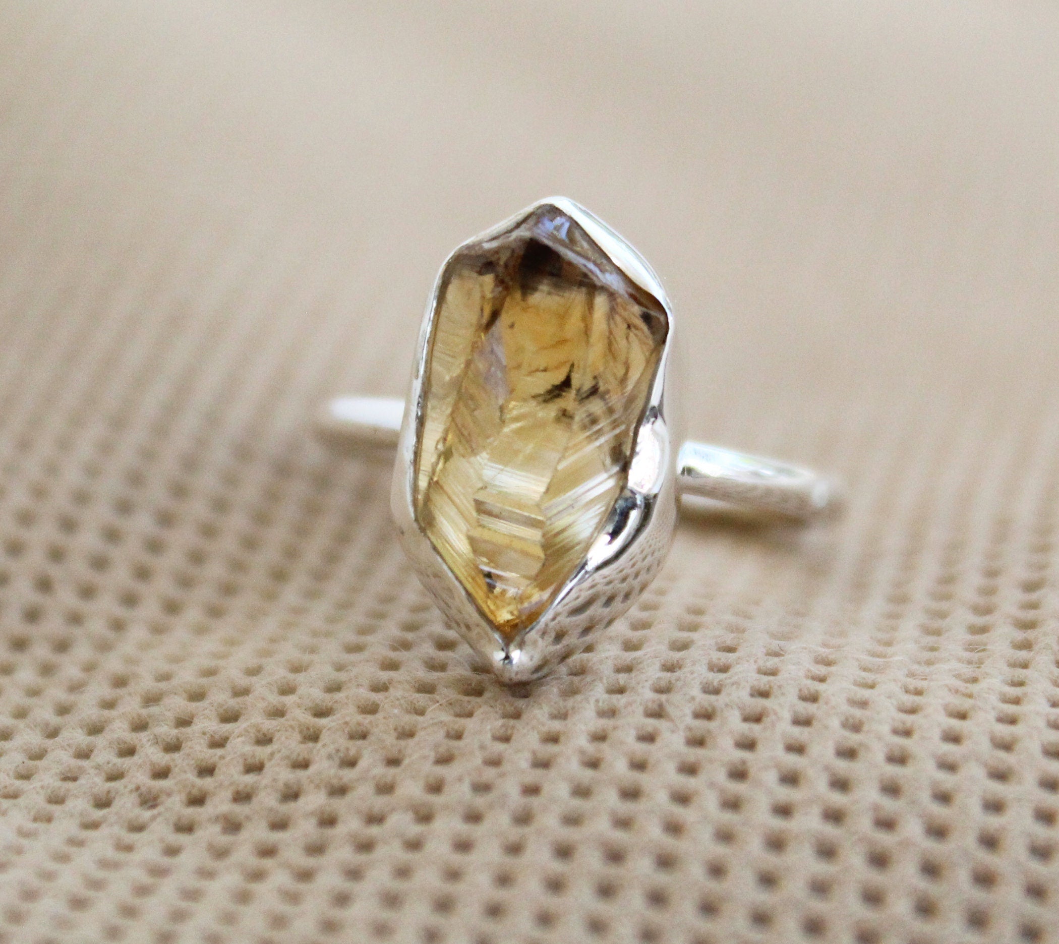 Raw Citrine Sterling Silver Ring: November Birthstone, Healing Crystal