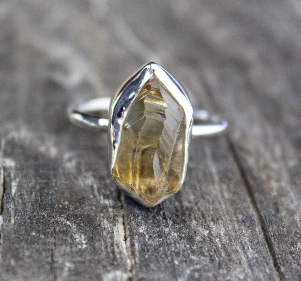 Raw Citrine Sterling Silver Ring: November Birthstone, Healing Crystal
