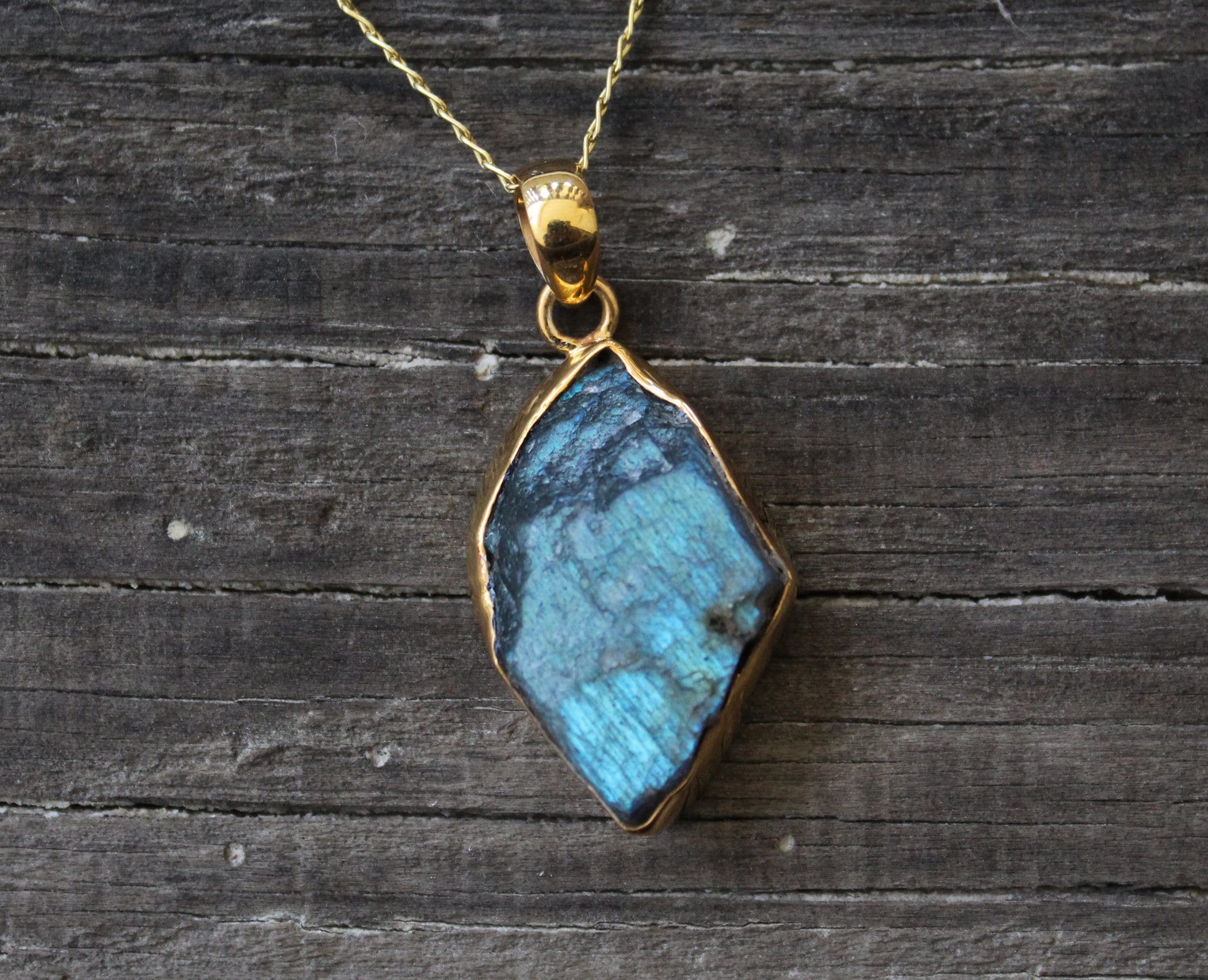 Raw Labradorite Pendant Necklace: Sterling Silver Framed Stone