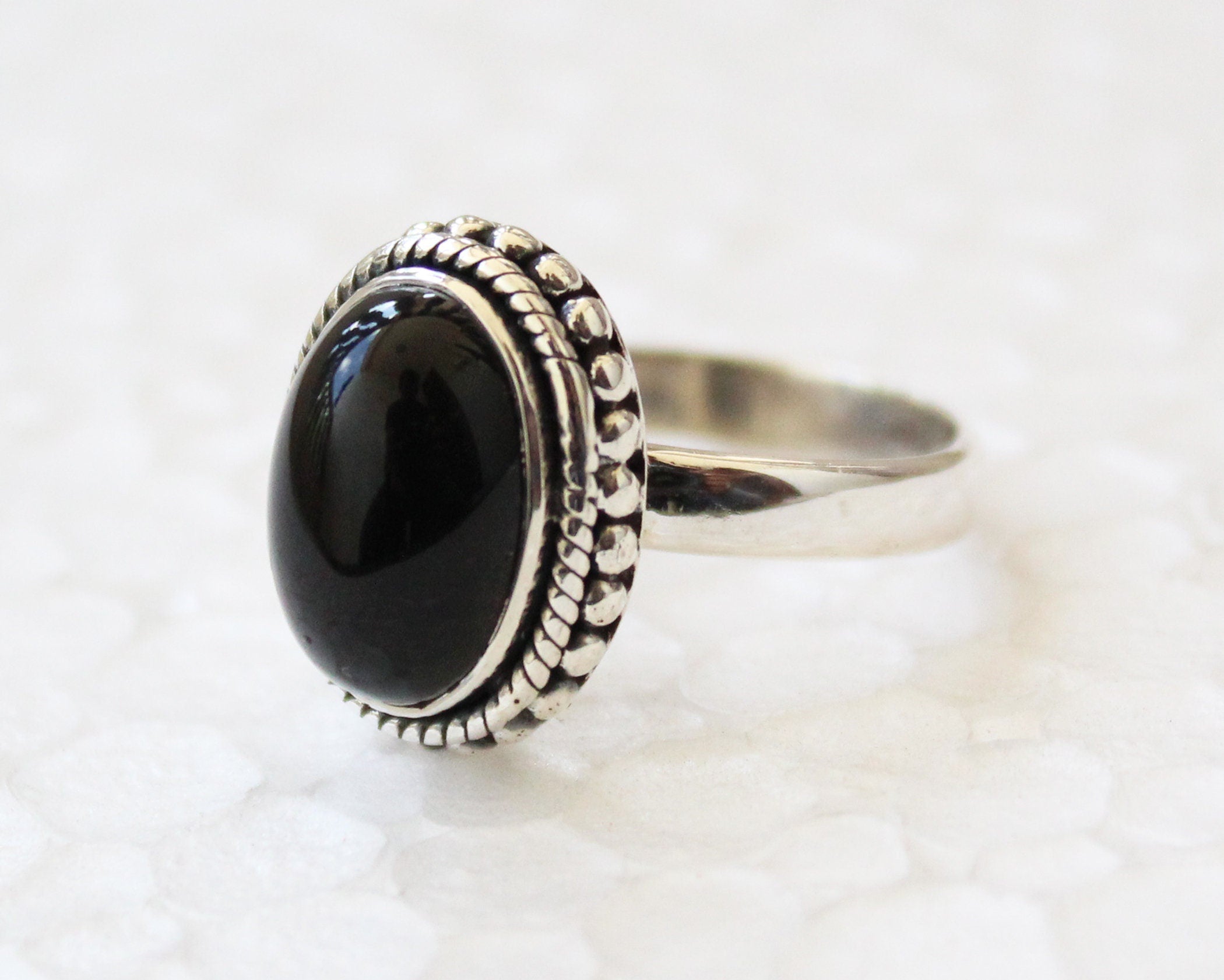 Black Onyx Ring, Bohemian Jewelry, Rings for Women, Black stone, Handmade Jewelry, Gifts for Her, Birthday Gifts