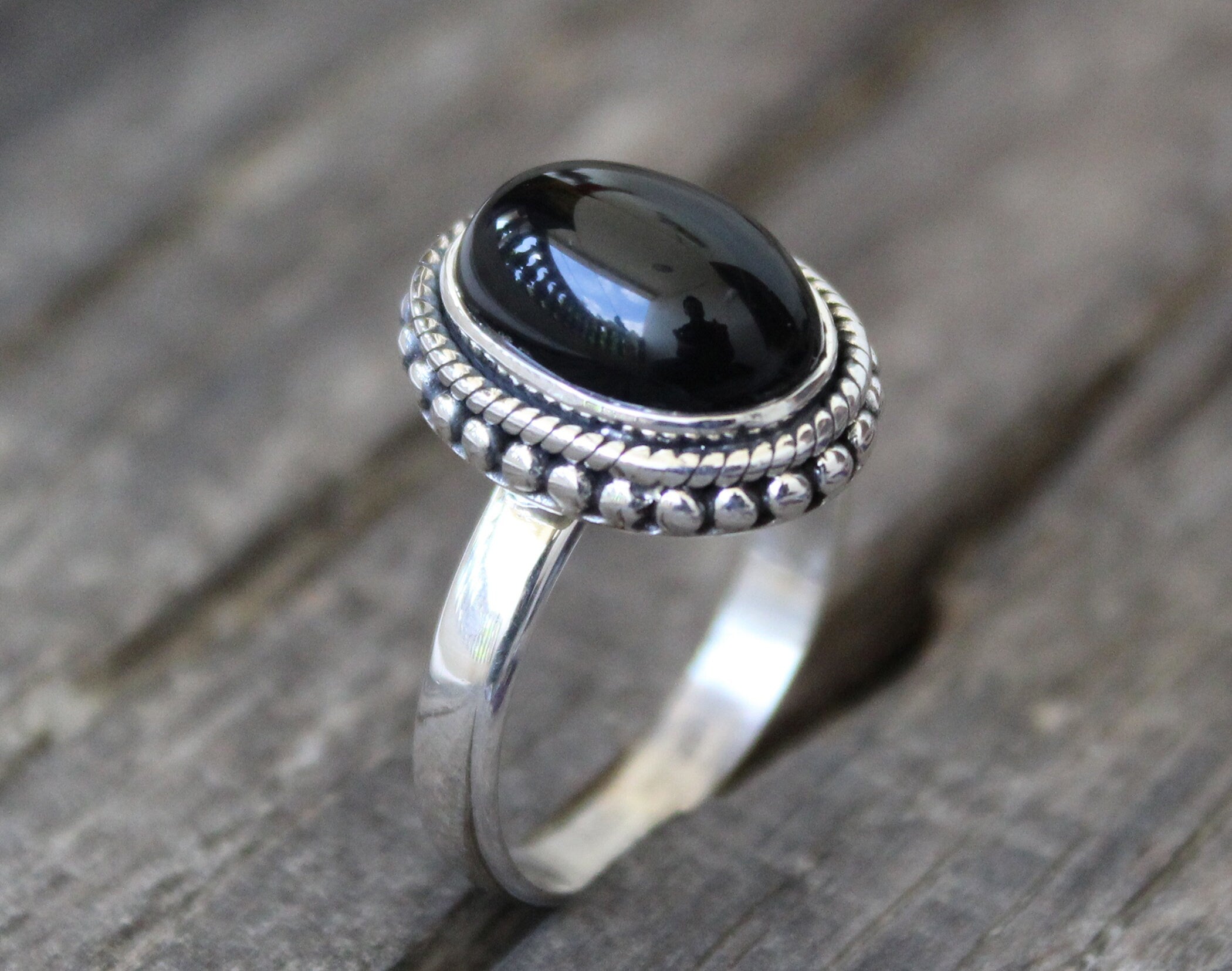 Black Onyx Ring, Bohemian Jewelry, Rings for Women, Black stone, Handmade Jewelry, Gifts for Her, Birthday Gifts