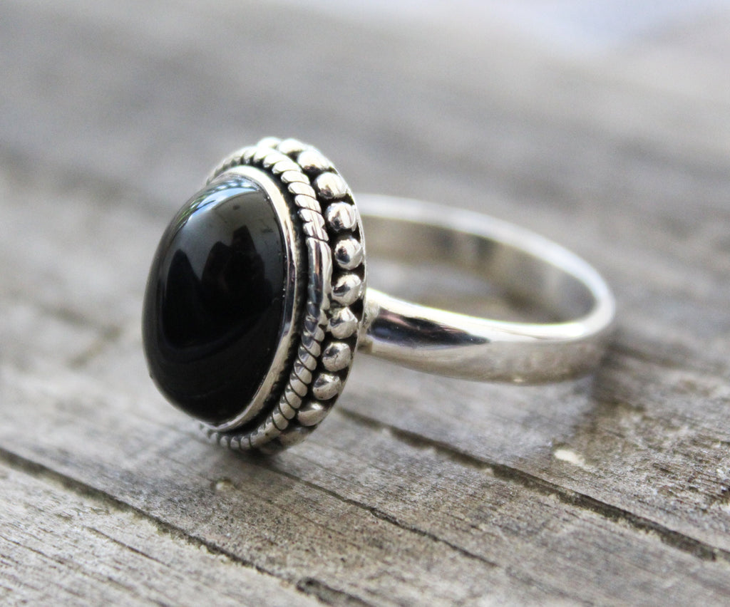 Black Onyx Ring, Bohemian Jewelry, Rings for Women, Black stone, Handmade Jewelry, Gifts for Her, Birthday Gifts
