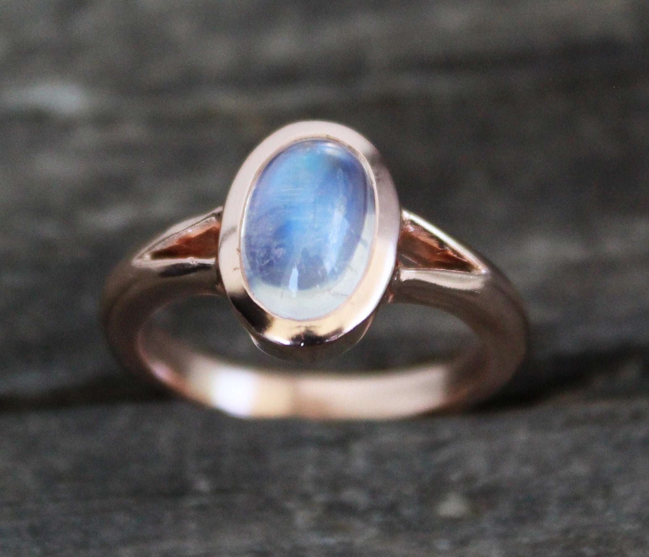 Rainbow Moonstone Ring, 14K Rose Gold Vermiel, 925 Sterling Silver, Boho Simple Ring, June Birthstone, Gemstone Jewelry
