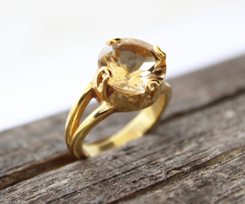 Natural Citrine Ring, Engagement Ring: 18k Gold Vermeil Bridal Ring, 925 Sterling Silver, Handmade Jewelry