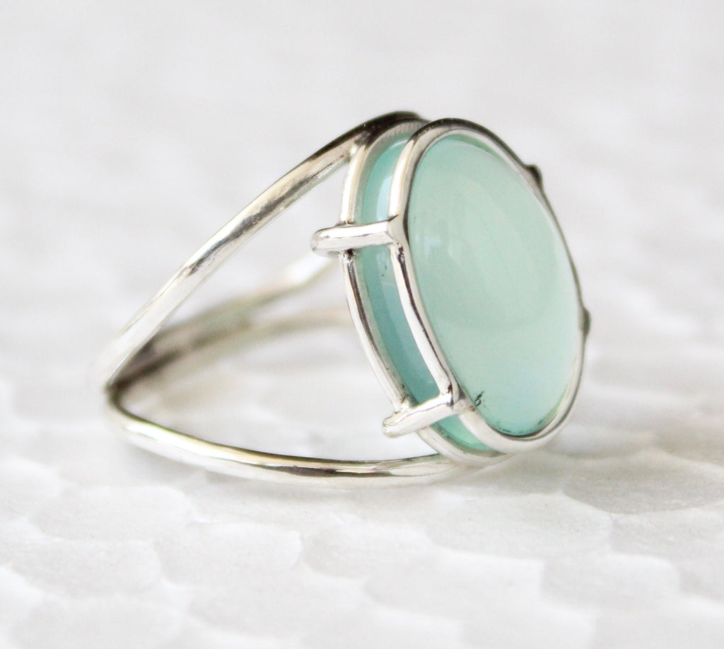 Aqua Chalcedony Ring, Handmade Sterling Silver Minimalist Gemstone, Birthstone Ring for Mom, Mothers Day Gift, Personalized Ring
