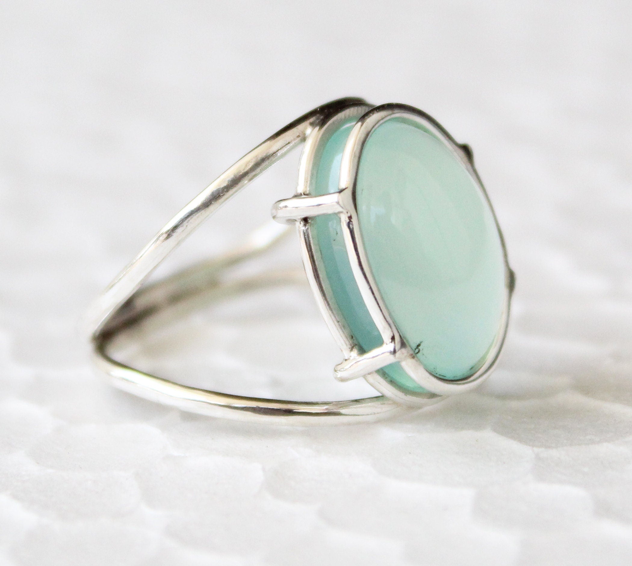 Aqua Chalcedony Ring, Handmade Sterling Silver Minimalist Gemstone, Birthstone Ring for Mom, Mothers Day Gift, Personalized Ring
