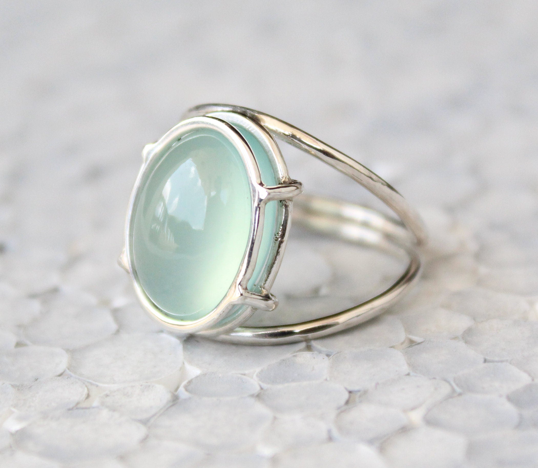 Aqua Chalcedony Ring, Handmade Sterling Silver Minimalist Gemstone, Birthstone Ring for Mom, Mothers Day Gift, Personalized Ring